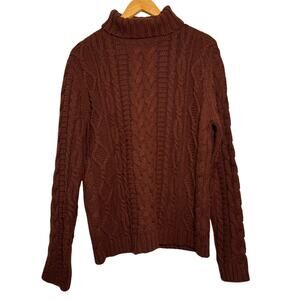 ASOS Design Cable Knit Mock Neck Sweater Chocolate Brown Wool Blend Medium